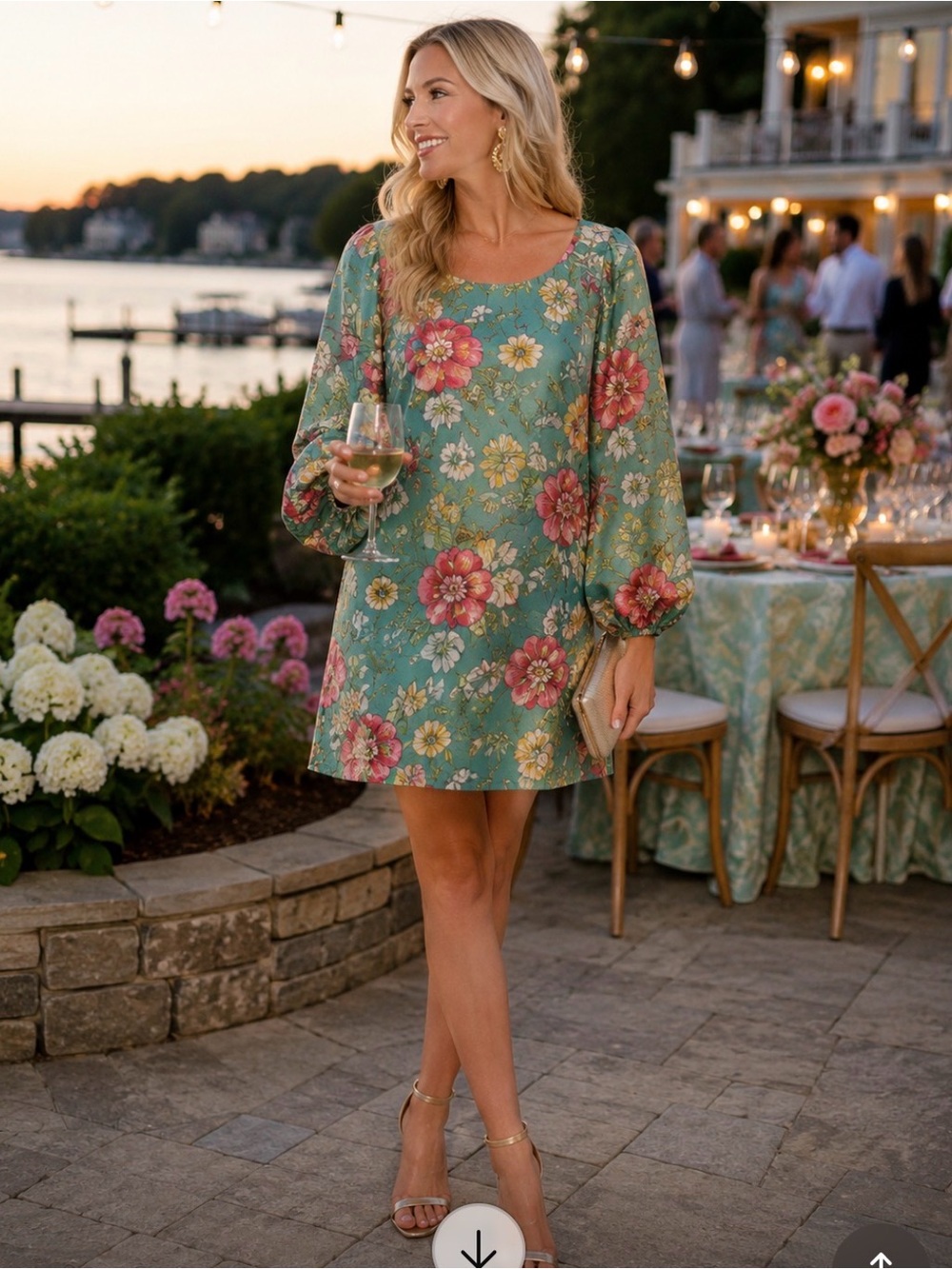 Arianne Elmy’s “Good Luck” Embroidered Midi Dress with Pink and Green Flowers